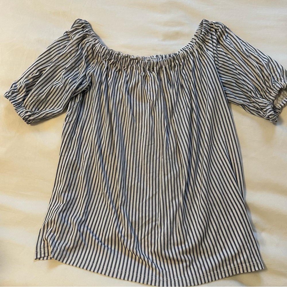 Blue & White Striped Off-shoulder Top